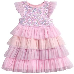 9-12M | Pippa & Julie tulle pink pastel unicorn sequin dress